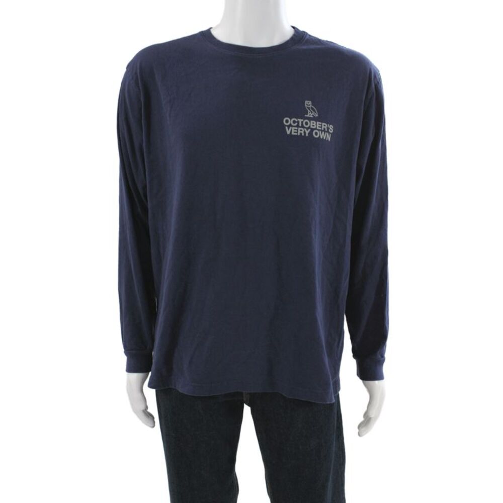 Octobers Very Own Mens Blue Basic Long Sleeve Graphic Cotton T-Shirt Size XL